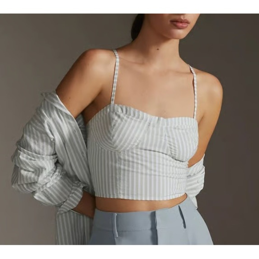 Anthropologie | Striped Bustier Crop Top Sage Green | Women's XS